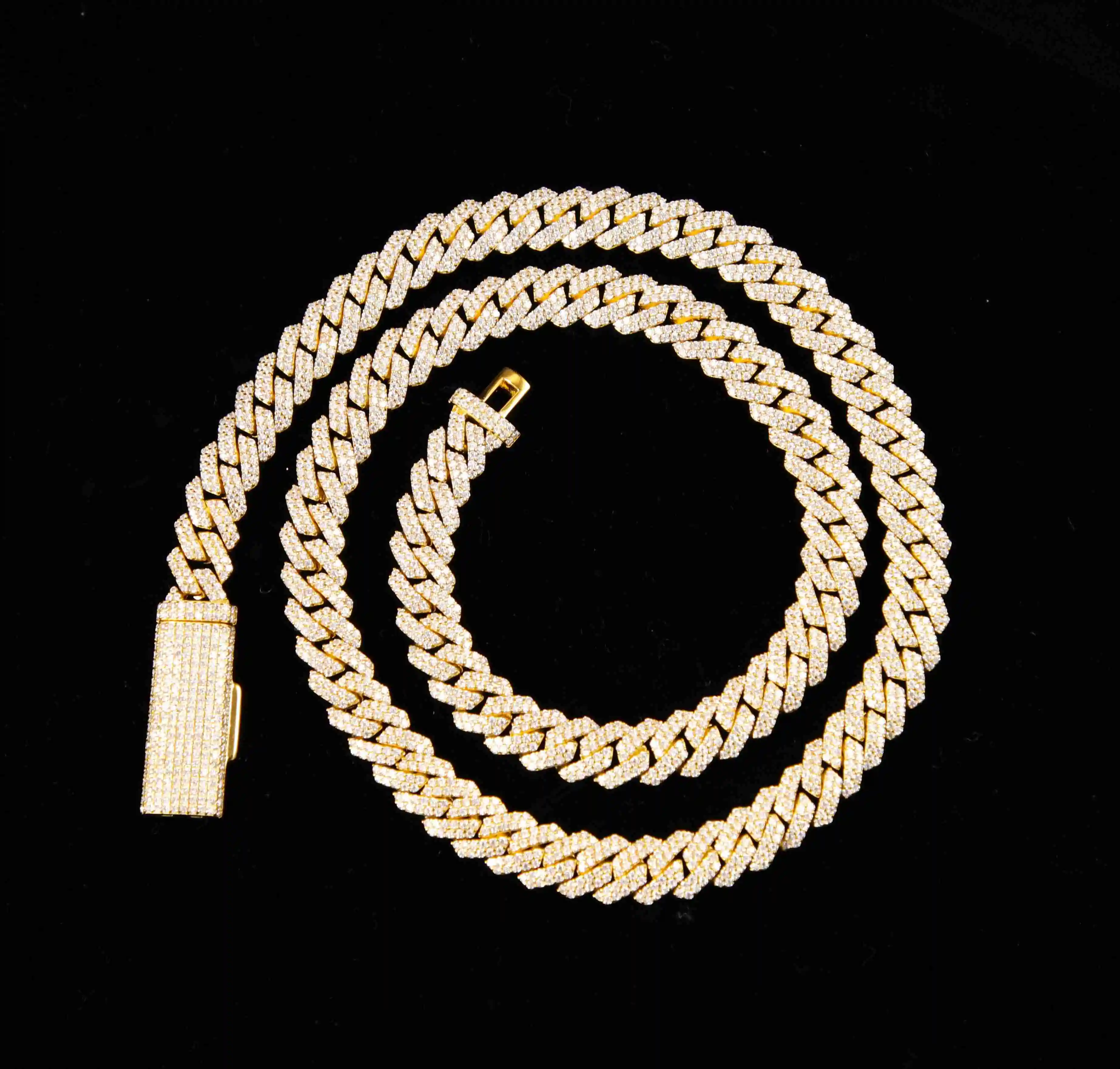 12 mm Wide VVS Diamond Hiphop 2 Rows Cuban Chain S925 Silver Gold Plated Vvs d Moissanite Diamond Infinity Link Chain Necklaces，