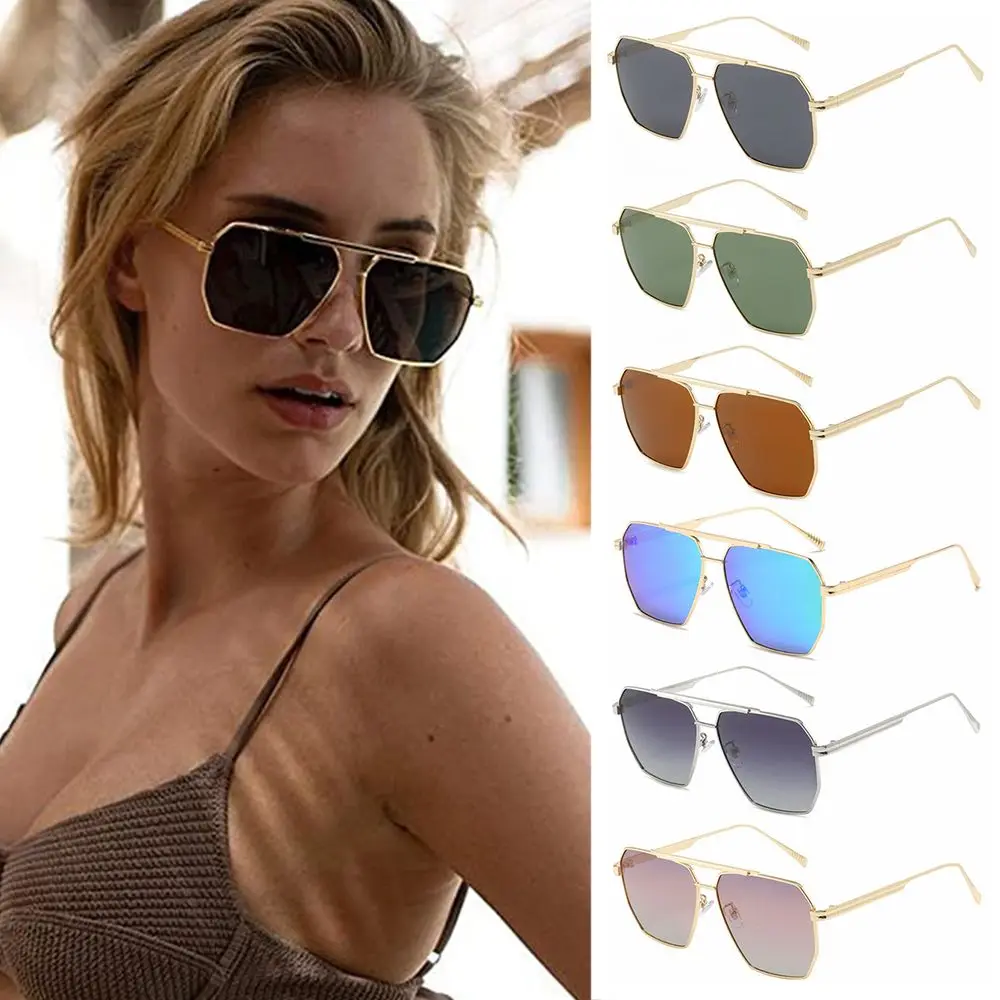 Retro Oversized Metal Frame Sunglasses Men UV400 Protection Shades Polarized Sunglasses Women Polygon Sunglasses Driving Glasses