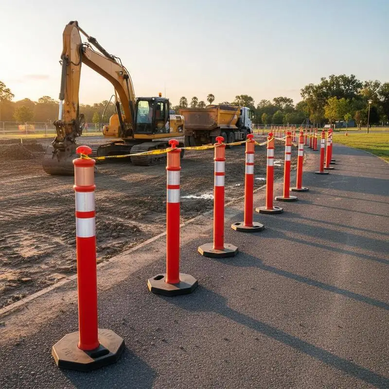 

3 Pack Traffic Delineator Posts, 48 inches Traffic Safety Cones with Weighted Base and Reflective Strips, Heavy Duty Delineator Posts for Construction Site, Parking Lot, Crowd Control, Red