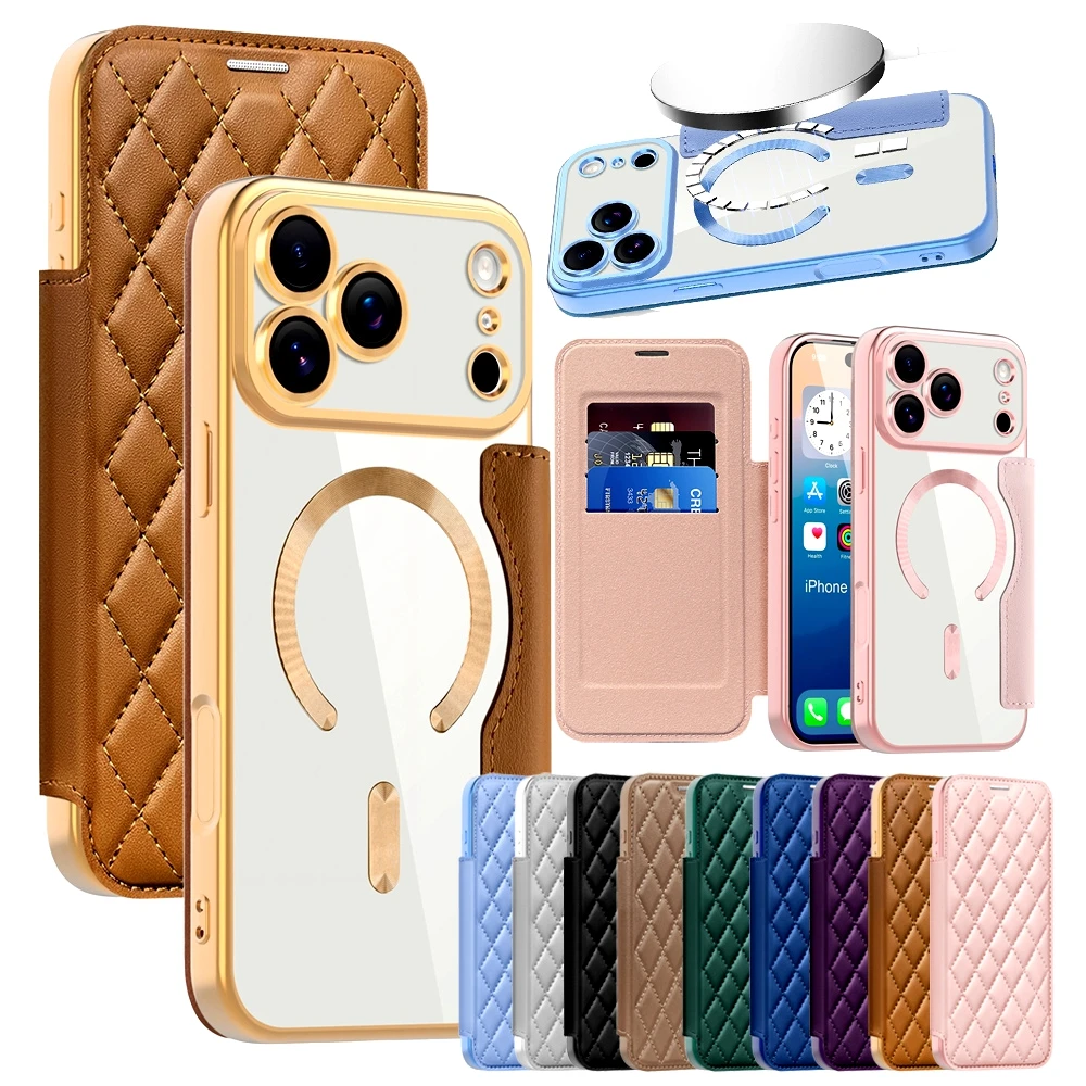 Magsafe Ledertasche für IPhone 17 Air 16 Pro Max 15 Plus 14 Pro max 13 PM 12 iPhone 17 Kartenhalter Magsafe Flip Phone Cover