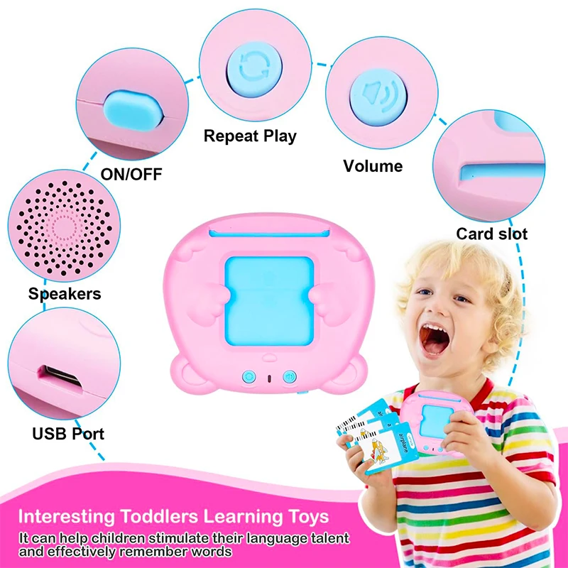 Macchina per schede flash parlanti per bambini, lingua educativa precoce, audiolibro elettronico, macchina per l'apprendimento dei più piccoli, giocattoli Montessori