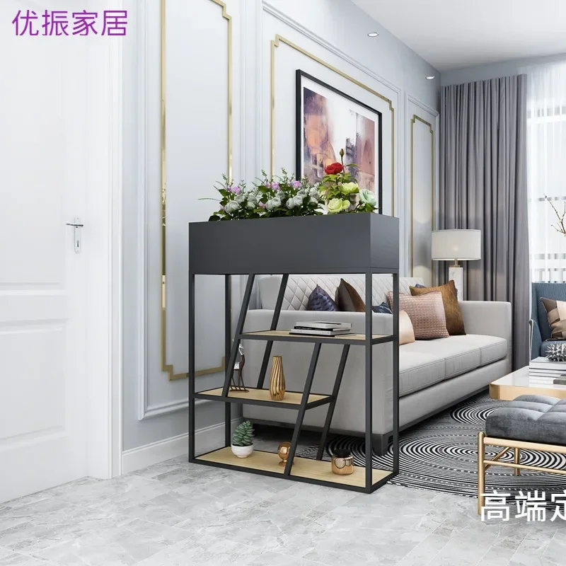 Creative wrought iron rack, modern simple partition floor rack, small apartment living room display rack