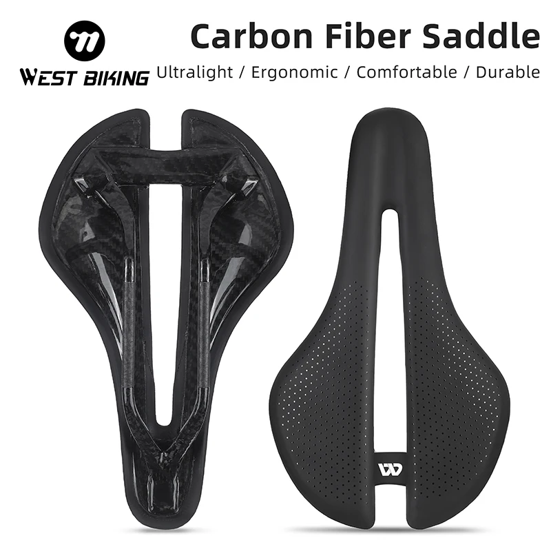 WEST BIKING Carbon Fiber Bicycle Saddle Ultralight Ergonomic Bike Cushion Breathable Waterproof Bike Seat Cycling Accessories