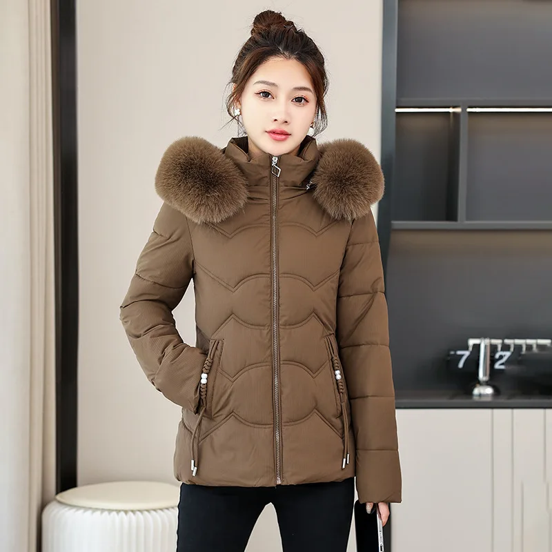 Fashion Women's Hooded Cotton Jacket Winter Korean Female Temperament Soft Big Fur Collar Thickened Jacket Slim Warm Outerwear