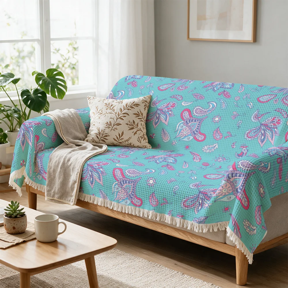 Elegant Floral Pattern Throw Blanket for Sofa Couch Living Room Boho Home Decor Cushion Cover Washable Decorative Bedspread