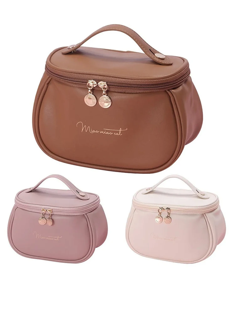 Große, tragbare, hochwertige, wasserdichte Kosmetiktasche für Damen, große PU-Leder-Waschtasche, Reise-Kosmetik-Aufbewahrungstasche – Detail 2