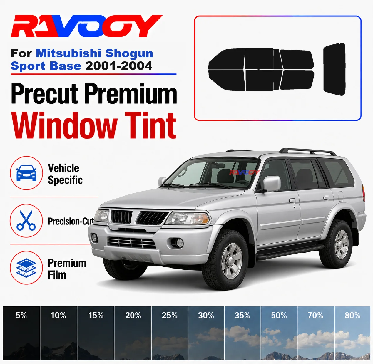 premium-precut-window-tint-kit-front-rear-windows-rear-windshield-for-mitsubishi-shogun-sport-base-2001-2004-nano-ceramic-film