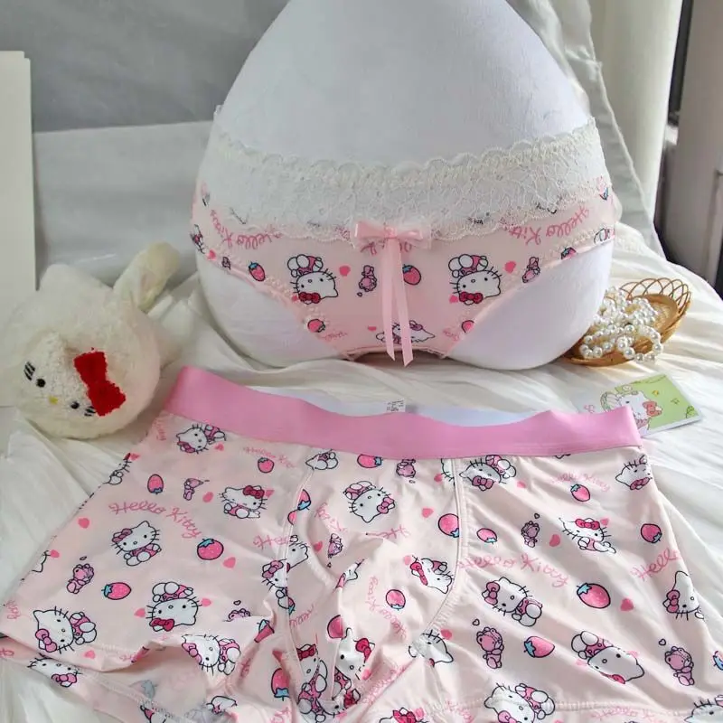 Hello Kitty Cute and Sweet Couple Underwear Briefs for Man and Woman Middle Waist Male Flat Angle Female Triangle Sexy Lingerie