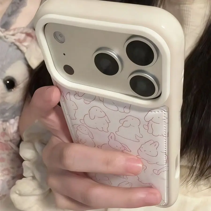 Korean Cartoon Rabbit With Pink Teddy Bear Phone Case For iPhone 17 AIR 16 15 14 13 12 11 PRO MAX PLUS Anti Drop Dustproof Cover view 4