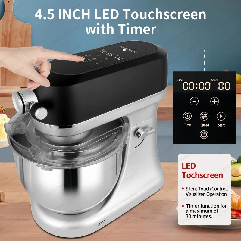 6L 660W Stand Mixer,Electric Dough Mixer for Baking Bread Cake Kitchen Machine with Stainless Steel Bowl,Hook,Beater Attachments