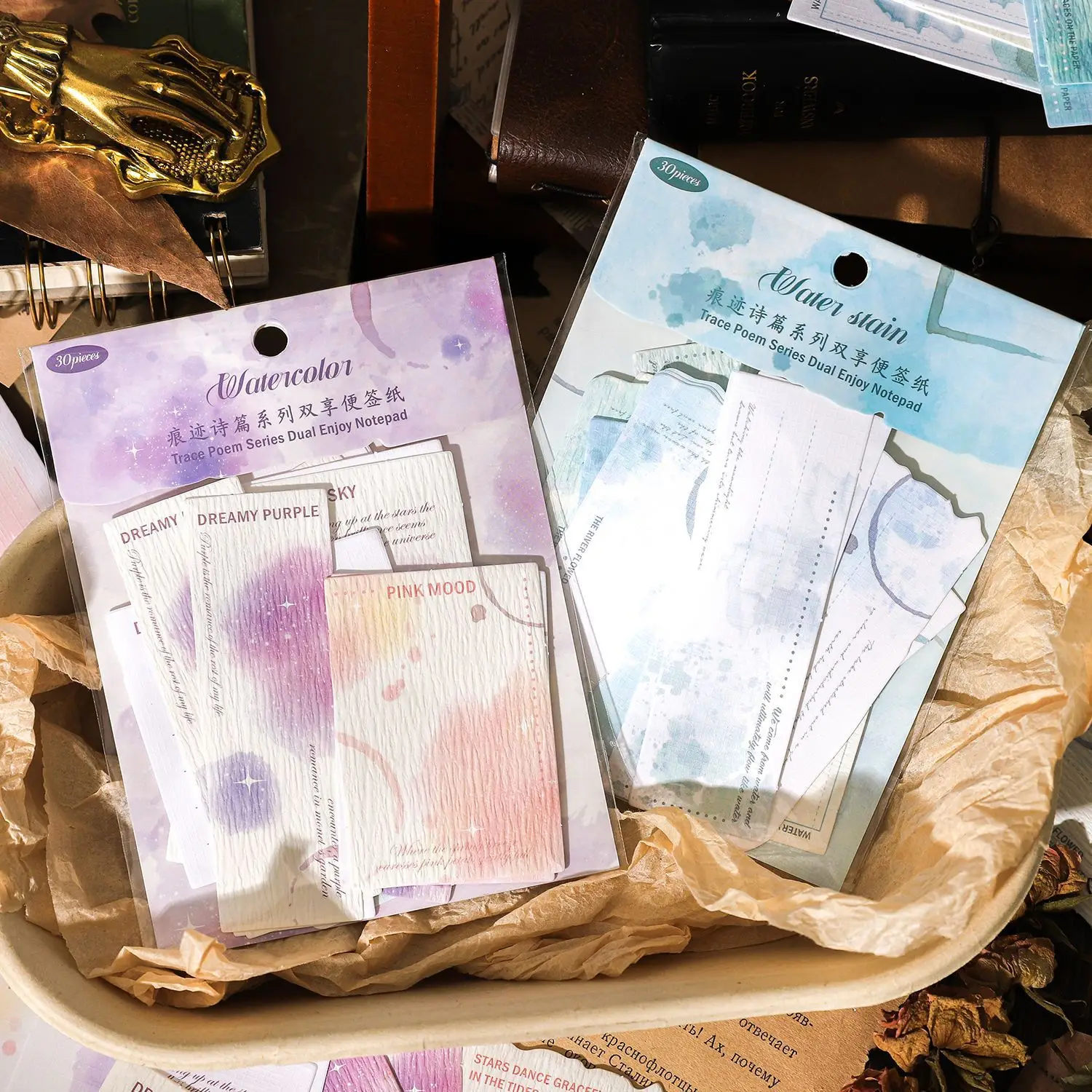 30pcs Memo Pads วัสดุกระดาษ Trace สดุดีขยะสมุดบันทึก Scrapbooking การ์ด Retro พื้นหลังตกแต่งกระดาษ