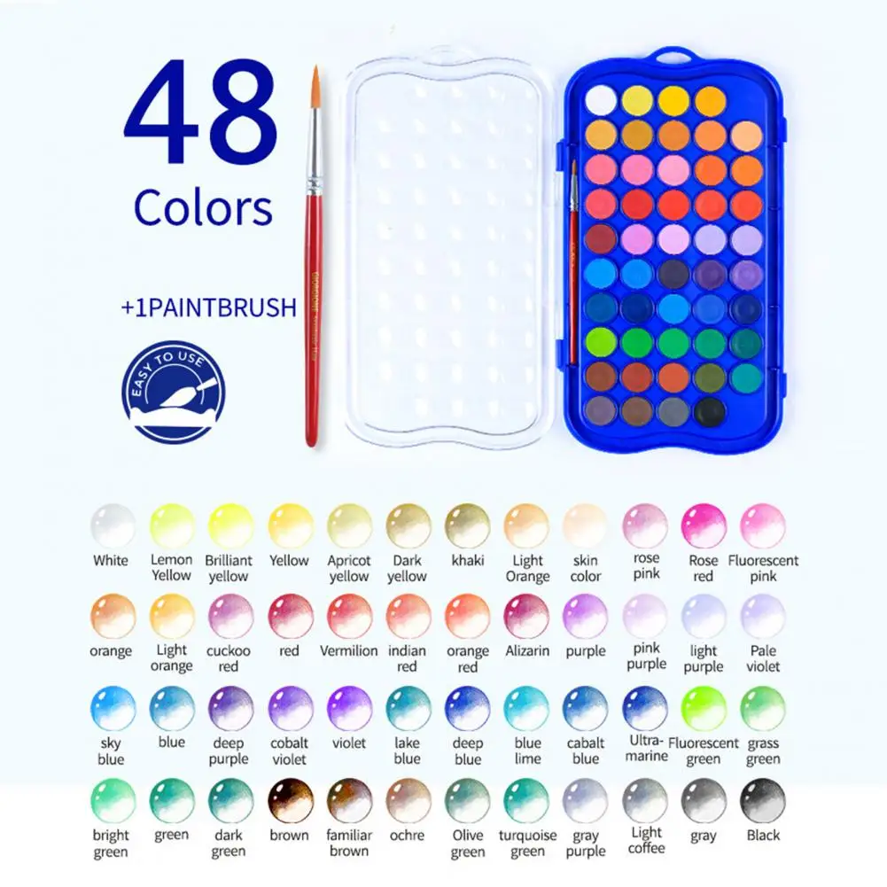 48 Colors Watercolor Paint Set Solid Watercolor Paint Set Vibrant Watercolor Paint Set 12/24/36/48 Vivid Colors for Beginners