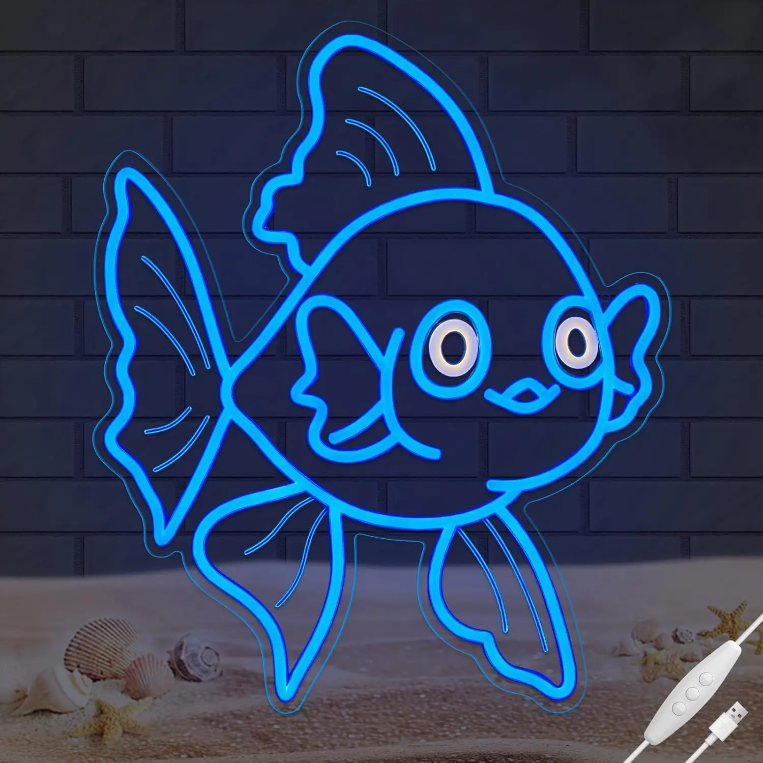 

Светодиодная неоновая вывеска Lucky Blue Goldfish для декора стен, тема океана для ресторана, дома, бара, кухни, столовой, спальни, подарки