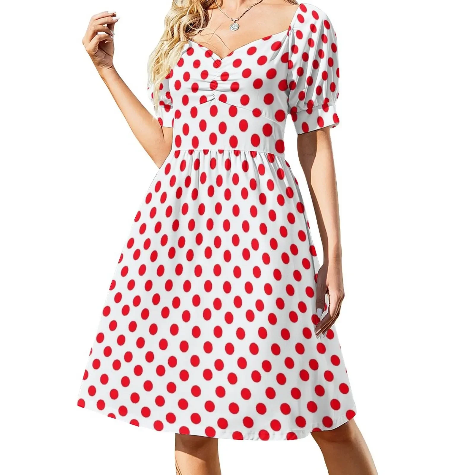 

Red on White Polka Dots Short-Sleeved Dress long sleeve dresses Dress women