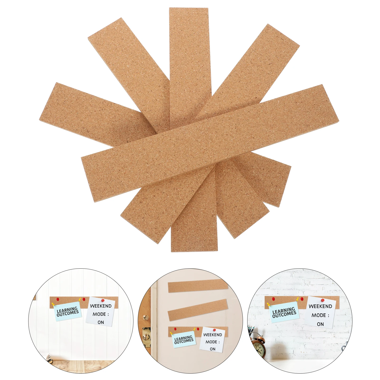 

5pcs Hanging Cork Bulletin Board Strips Natural Wall-Mounted Memo Message Boards for Push Pins Display for Photo