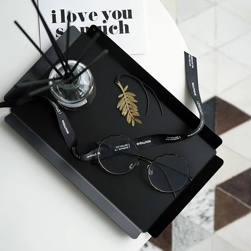 Nordic Style Minimalist Coffee Shop Serving Tray , Ins Inspired Folded ,Edge Iron Trays for Desktop Storage & Snack Display