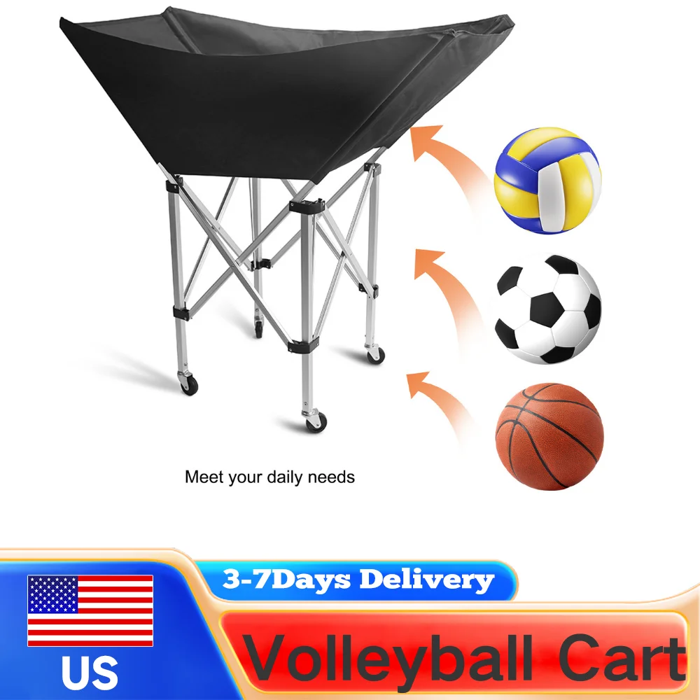 

Collapsible Hammock Ball Cart Volleyball Cart with Wheels 28 Ball Capacity Ball Holder with Carry Bag Volleyball Training Equipm