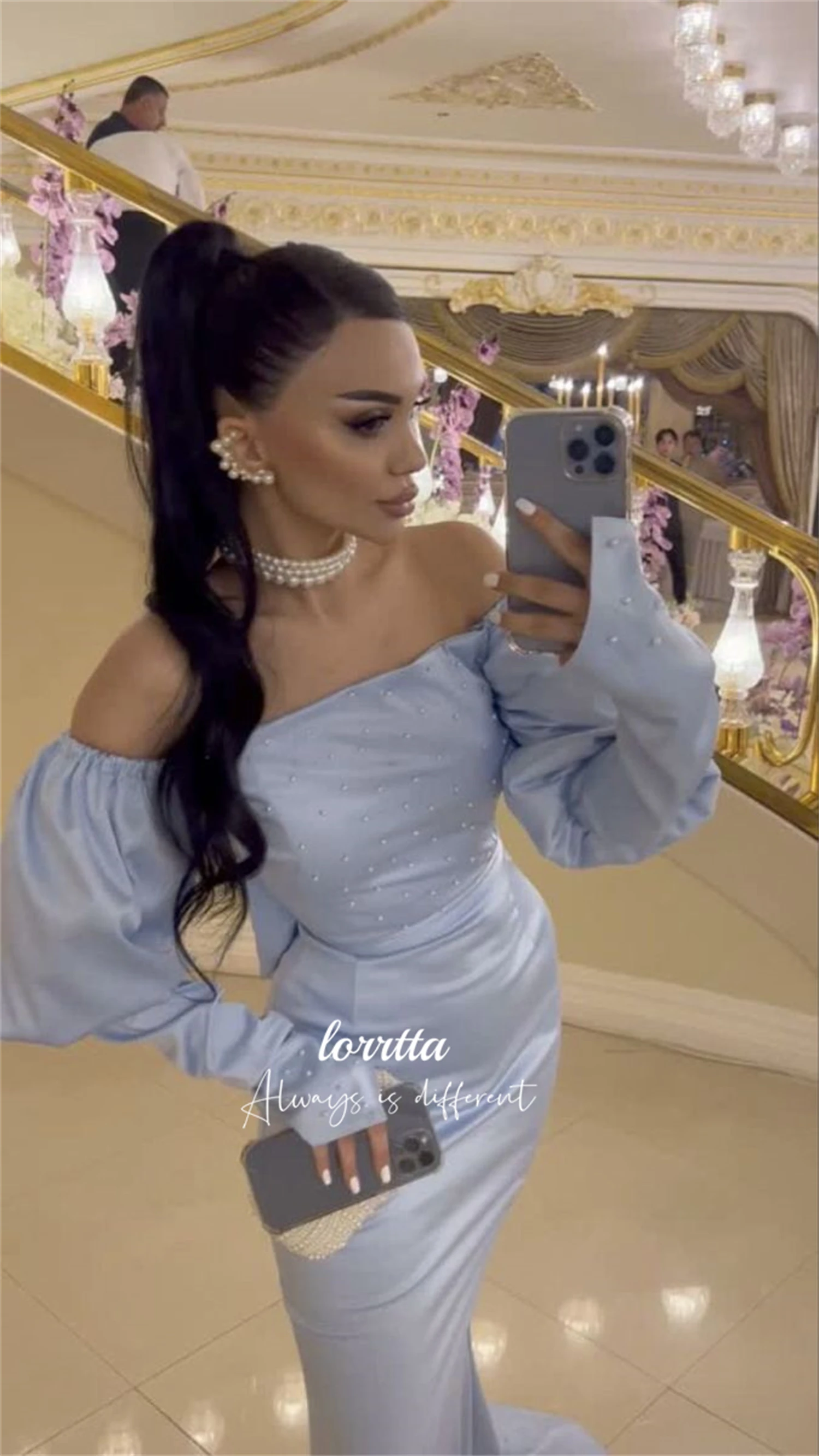 

Lorrtta Eid Al-fitr Sky Blue Grace Party Dress Mermaid Satin Womens Dresses Special Occasion Long Luxury Evening Women Elegant