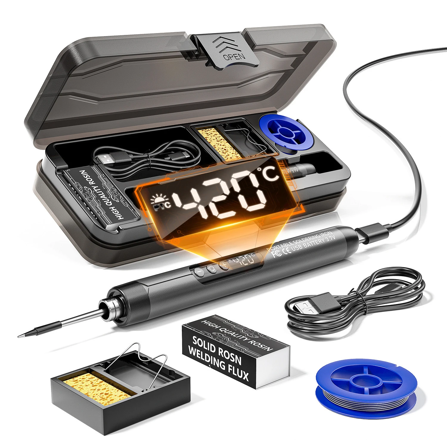 Kit de pistola para soldar USB, pantalla Digital LED, interfaz tipo C, Kit de pistola para soldar inalámbrica, herramienta de soldadura de temperatura ajustable