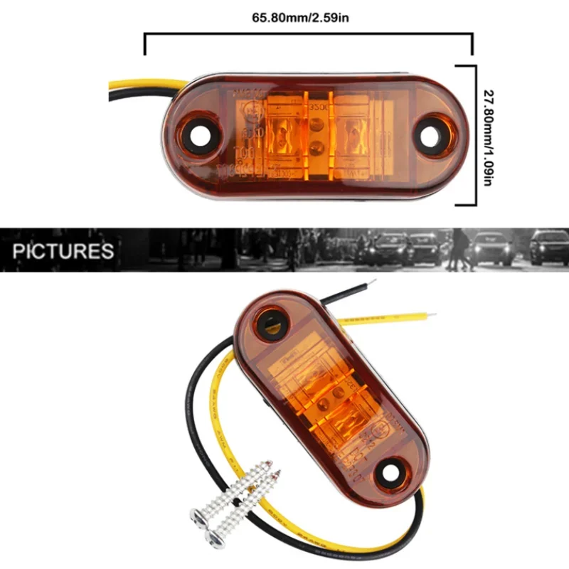 5PCS Orange White Red Warning Light Side Marker Lamp Truck Oval Clearance Trailer Truck Turn Signal Light Accessories