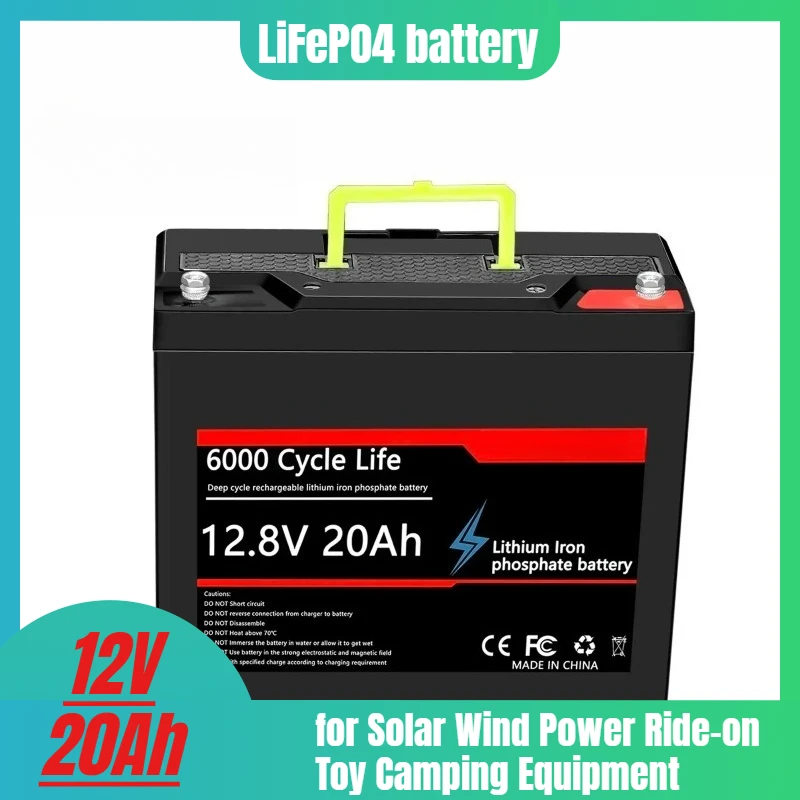

12V 20Ah Battery LiFePO4 DeepCycle Rechargeable Battery with 20A BMS for Solar Wind Power Ride-on Toy Camping Equipment