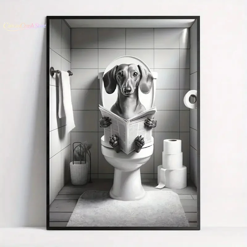 Retro Puppies Reading Newspapers in The Toilet Canvas Prints Cute Animal Wall Art Posters for Modern Living Room Bathroom 2026