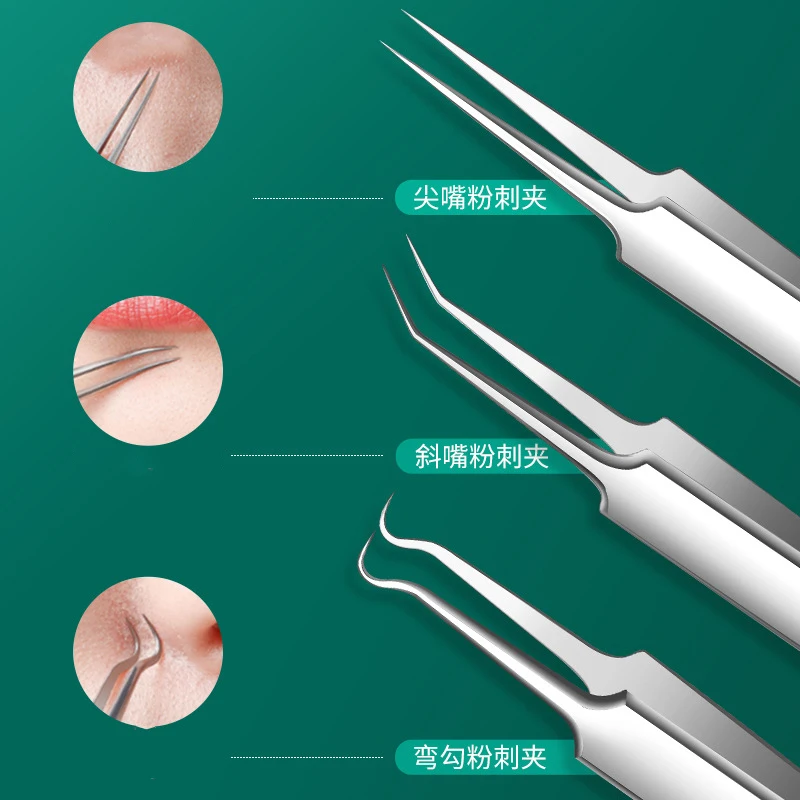 Rimozione del sebo Rimozione di punti neri Spremere l'acne Ago Brufoli cellulari Clip per punti neri Pinzette Set Strumento per la cura della pelle del viso di bellezza