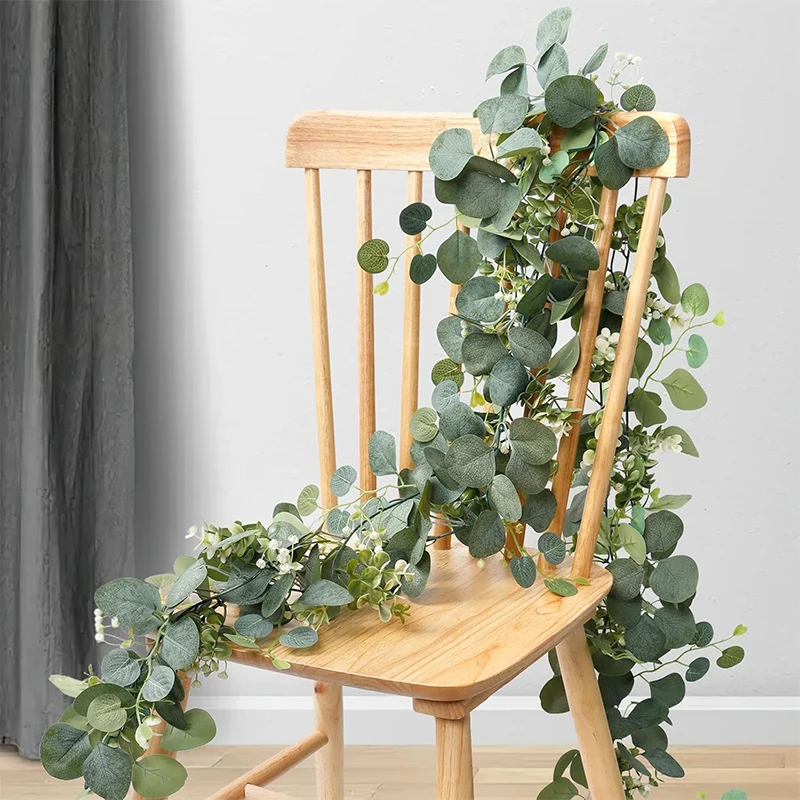 180CM Artificial Eucalyptus Leaves Greenery Garland Plant Spring Vines with White Flowers Berries for Wedding Home Party Decor