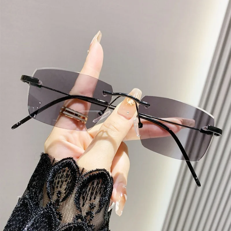 

Ladies Fashion Frameless Photochromic Myopia Glasses Color Changing Near Sight Eyewear Ultra Light HD Minus Eyewear Optical