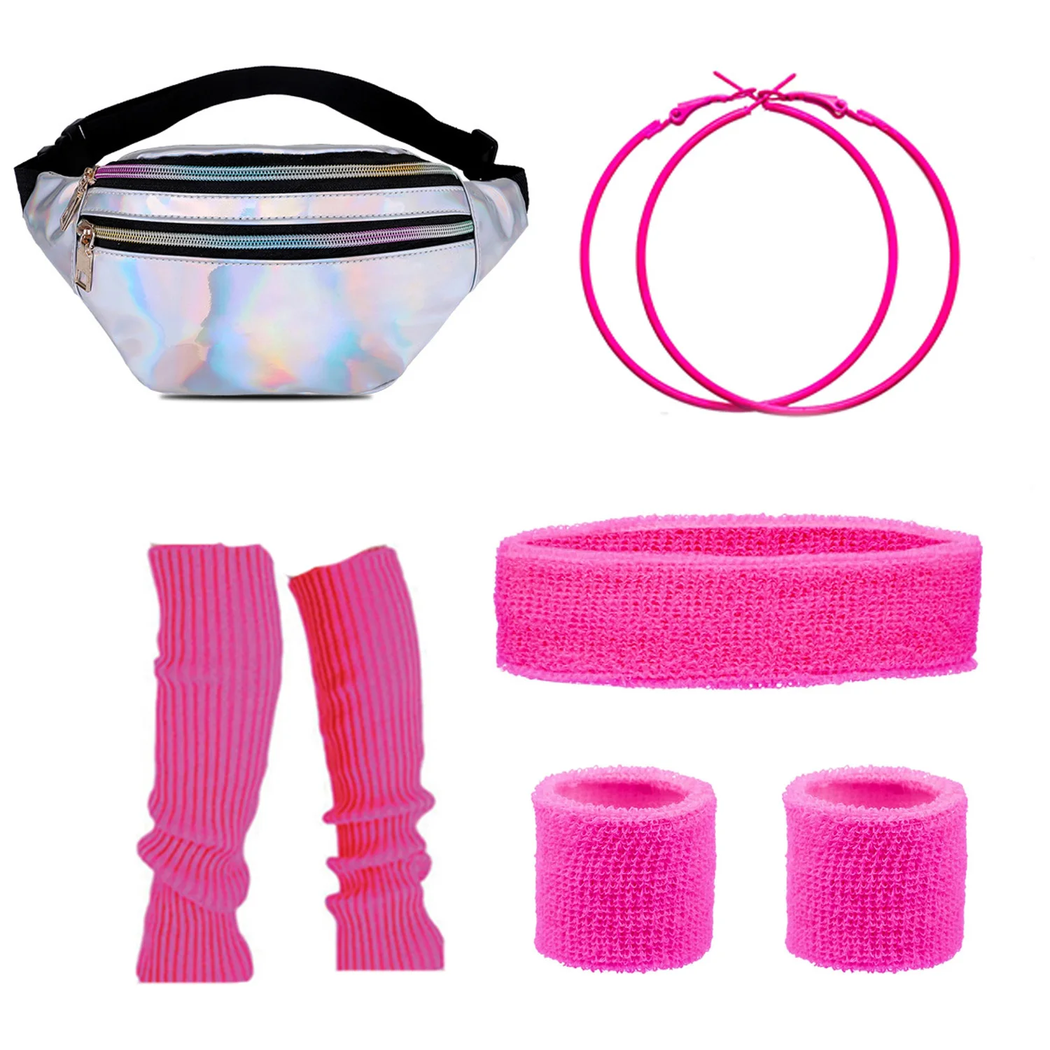 

Аксессуары для женских костюмов PESENAR в стиле 80-х: серьги, поясная сумка, повязка на голову, браслет на запястье, наколенник, 5 предметов.