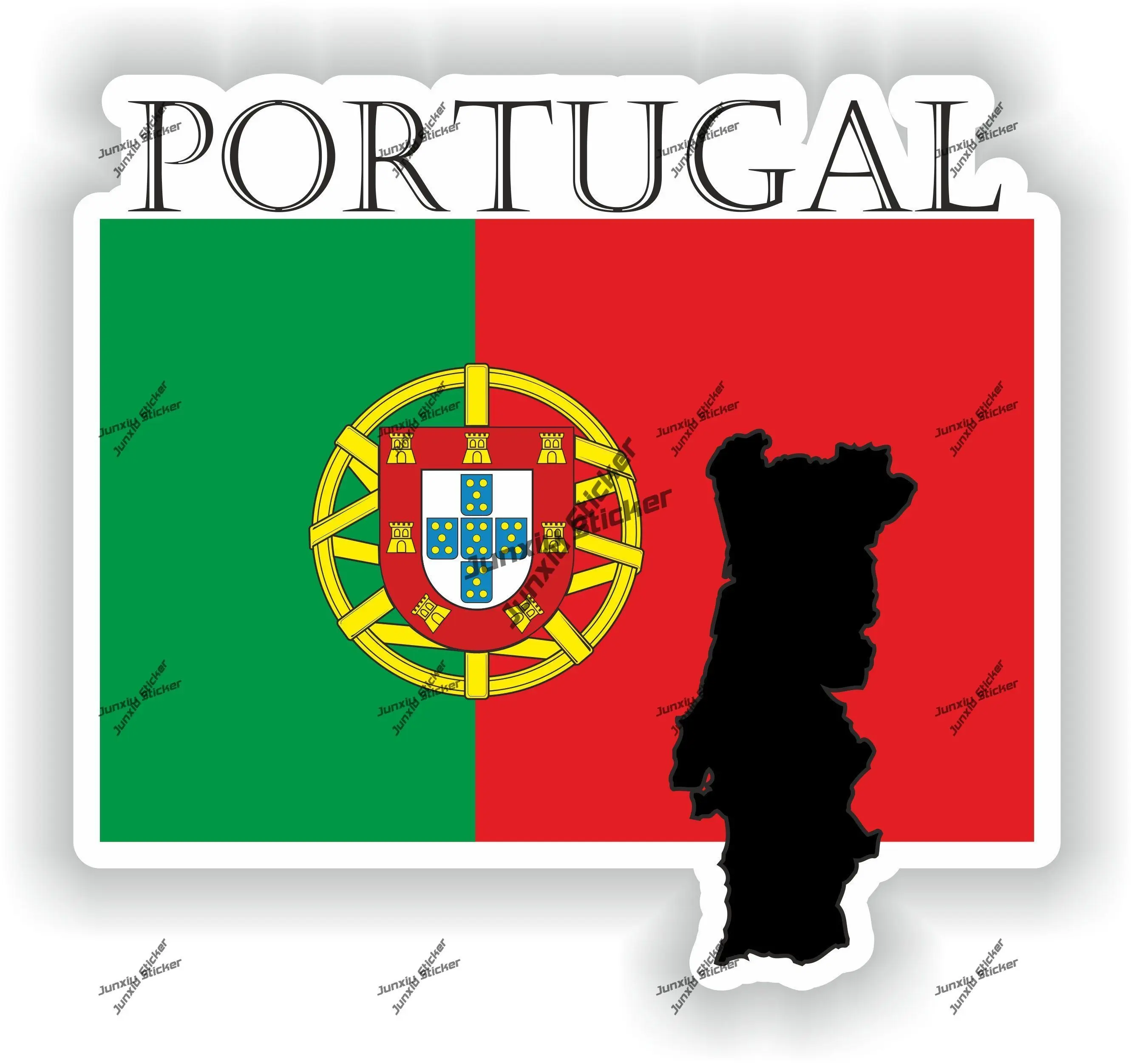 Portugal Sticker Coat of Arms of Portugal Portuguese Flag with Graphical Outline Waterproof Decal Decor for SUV Window Car Bike