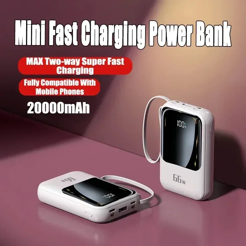 20000mah portable mini power bank PD20W fast charging built-in 4-wire large capacity suitable for iPhone Samsung Huawei Xiaomi