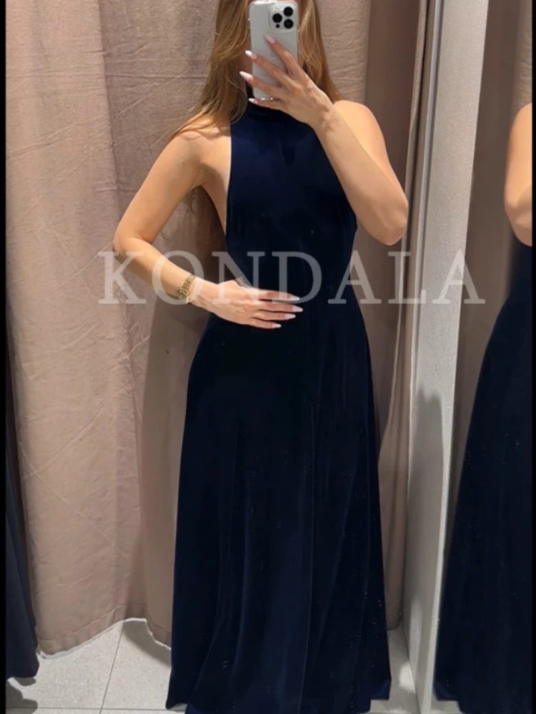 KONDALA المرأة المخملية الرسن فستان طويل عارية الذراعين فستان 2025 خريف شتاء موضة مثير حفلة عشاء السنة الجديدة Mujer فستان الرسن #3