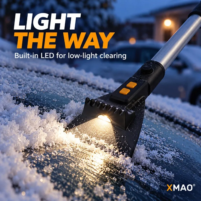 USB Rechargeable LED Car Snow Shovel, Telescopic 30.7-37 in Ice Scraper with EVA Snow Brush for Windshield Frost Removal