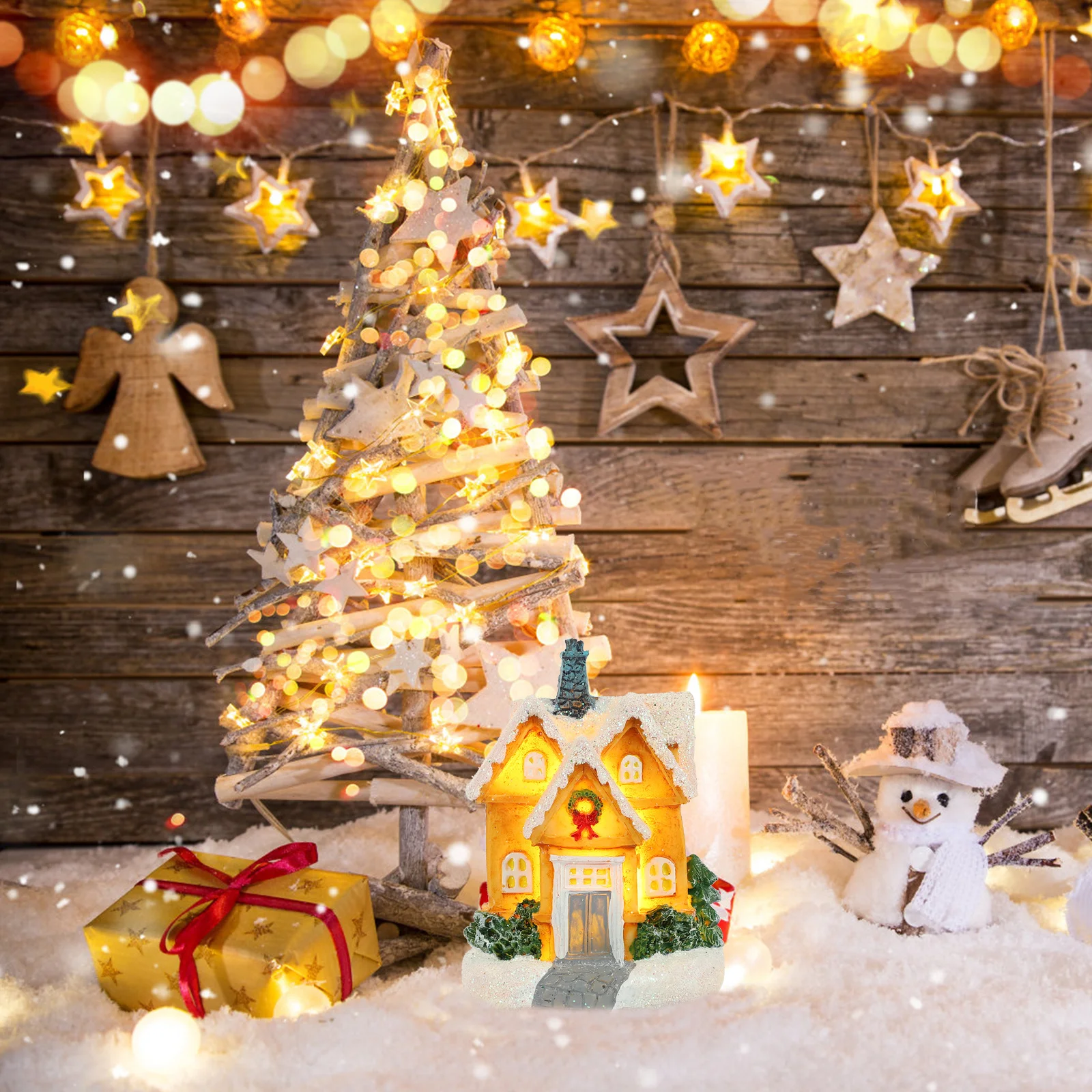 

Luminous Resin Mini Christmas Ornament for Xmas Decorations Lighted Holiday Party Favors Tabletop Wall Shelf Yard Decor