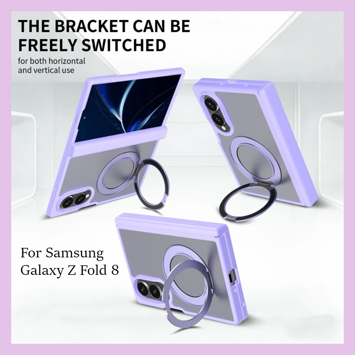 Case For Samsung Galaxy Z Fold 8 ELVEV Translusent Matte PC + TPU Hinge Protection Magnetic 360° Rotating Stand Cover