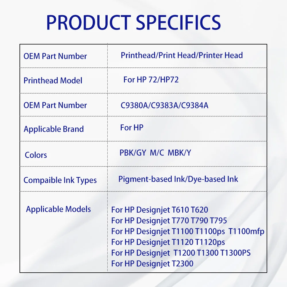 Untuk HP 72 hp72 Printhead C9380A C9383A C9384A kepala cetak untuk HP T770 T790 T1120 T1200 T1300 T620 T610 T1100 T2300 memperbarui Printer