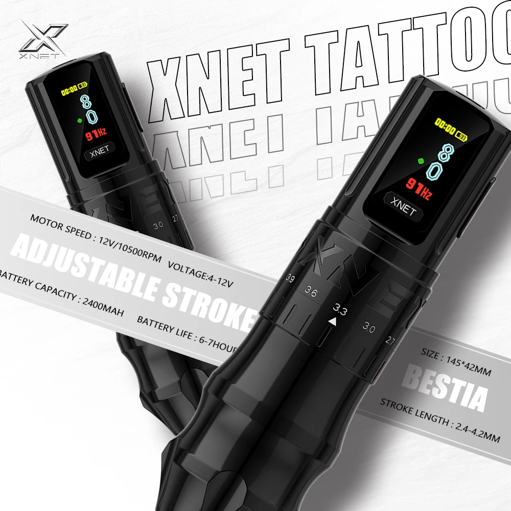 XNET Bestia Professional Wireless Tattoo Machine Pen Adjustable Stroke 2.4-4.2 OLED Display 2400mAh Battery For Tattooartist