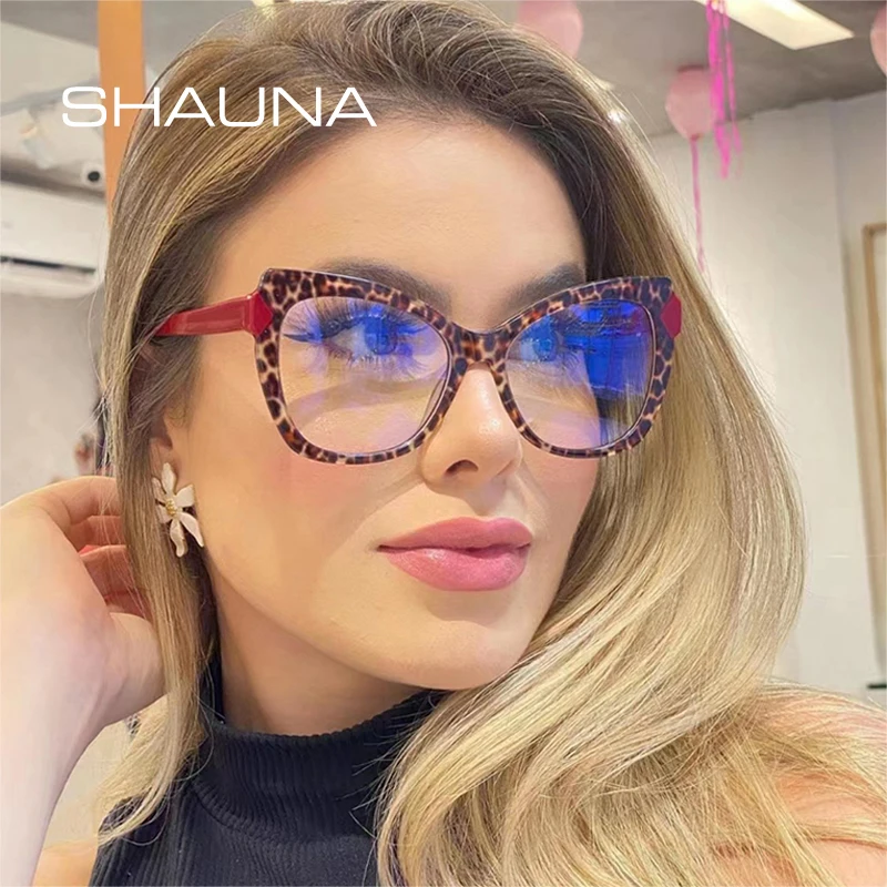 SHAUNA Fashion TR90 Cat Eye Women Double Color Glasses Frame Retro Spring Hinge Clear Anti-Blue Light Eyewear Men Optical Frame