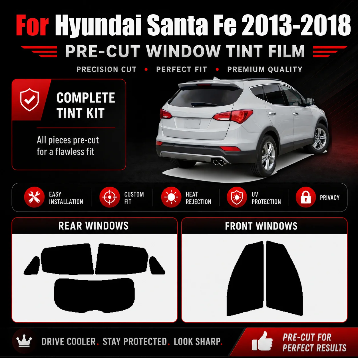 For Hyundai Santa Fe 2013-2018 Heat Rejection Privacy Tint RAVOOY Precut Side Rear Film Ceramic VLT