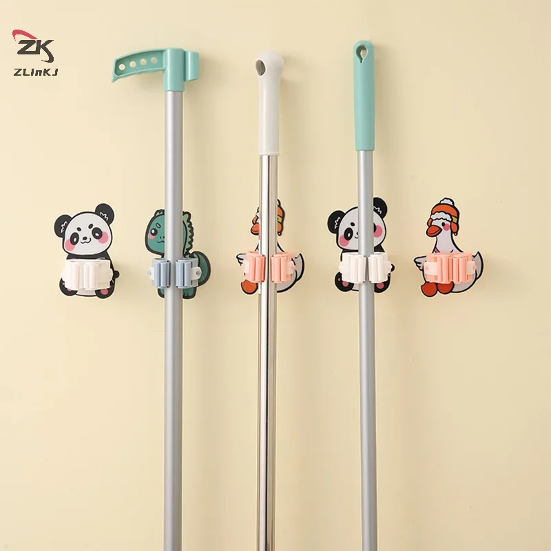 1pc Self Adhesive Wall Mop Holder Brush Broom Organizer Rack Door Key Umbrella Hanger Hook Bathroom Toothbrush Storage