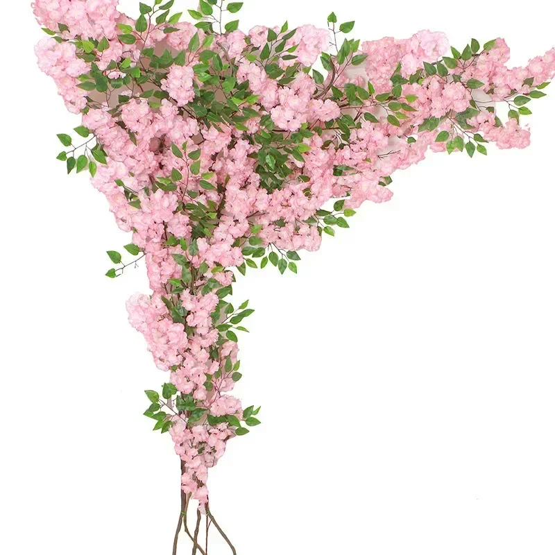 Cherry Tree Artificial Cherry Tree Rattan Artificial Flower Silk Wedding Background Wall Decoration Flower Home Decoration