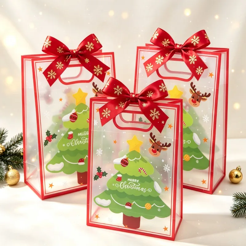 Christmas PP Gift Bags with Handles, Tote Bags for Candy Apple Dessert Treat Holiday Party Favor  20PCS