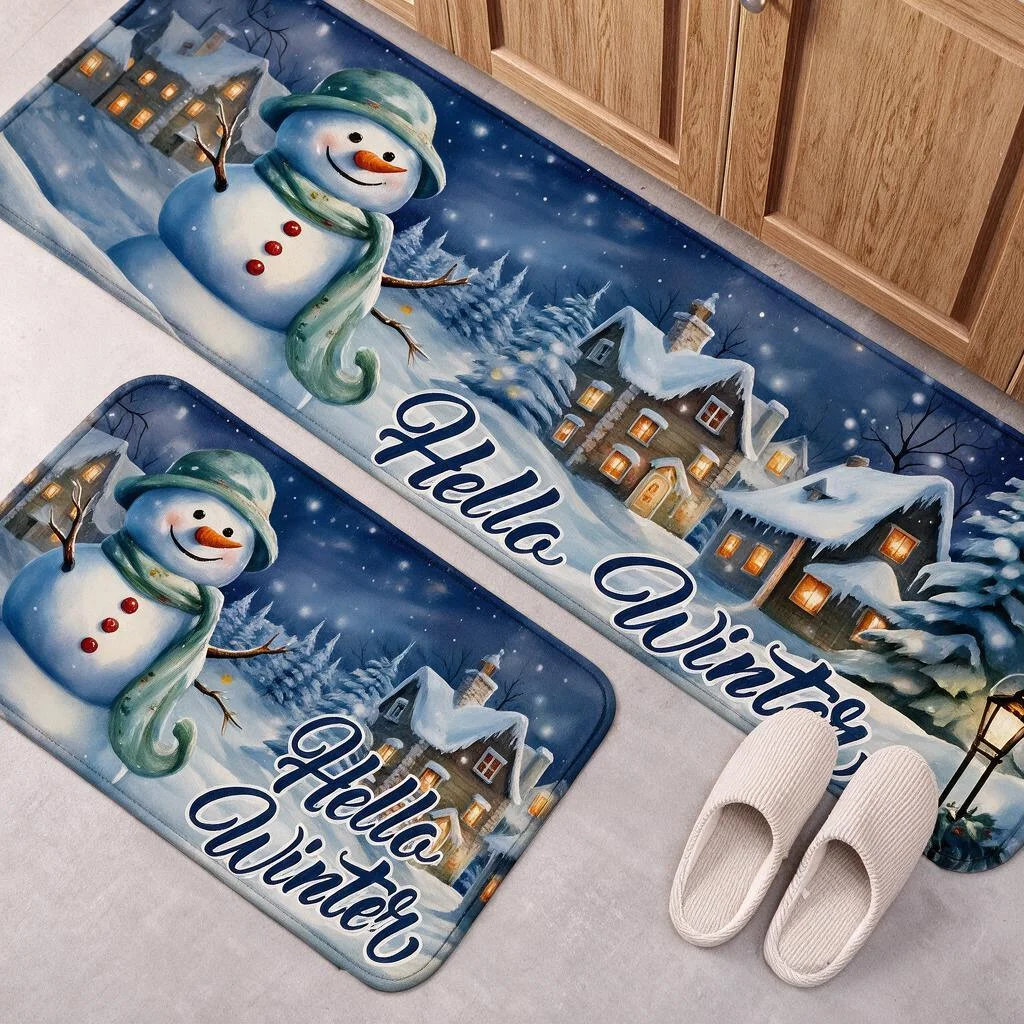 Christmas Kitchen Floor Mat Square Plush Flannel Rug Soft Fluffy Non Slip Water Absorbent Carpet for Bathroom Toilet