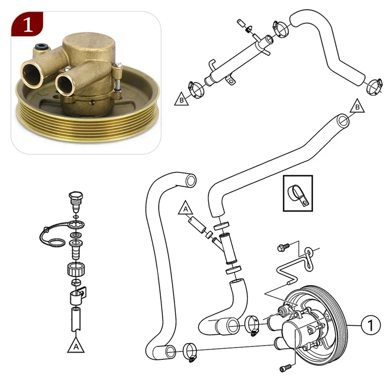 3812519 Raw Sea Impeller Water Pump With Serpentine Pulley For Volvo Penta V6 V8 4.3 5.0 5.7 21212799 Parts