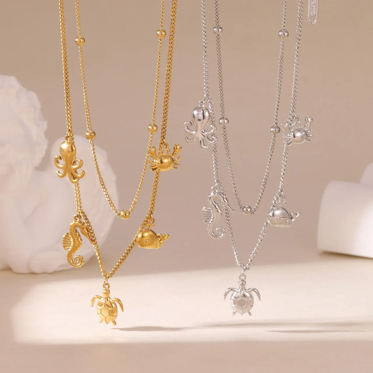 

Woman's 18K Gold Plated Ocean Style Multi Layer Turtle Necklace Stainless Steel Charms Jewelry Luxury Non Tarnish