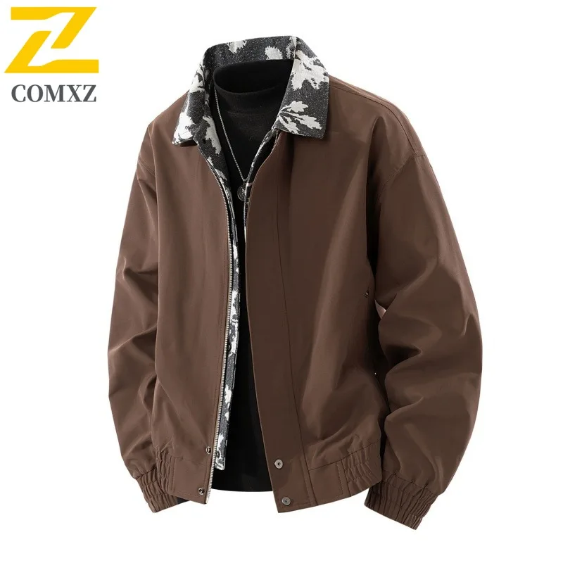 COMXZ Mens Jacket Casual Lattice Design Turndown Collar Casual Travel Lightweight Coat Adventure Lightweight Men Autumn Wear Top