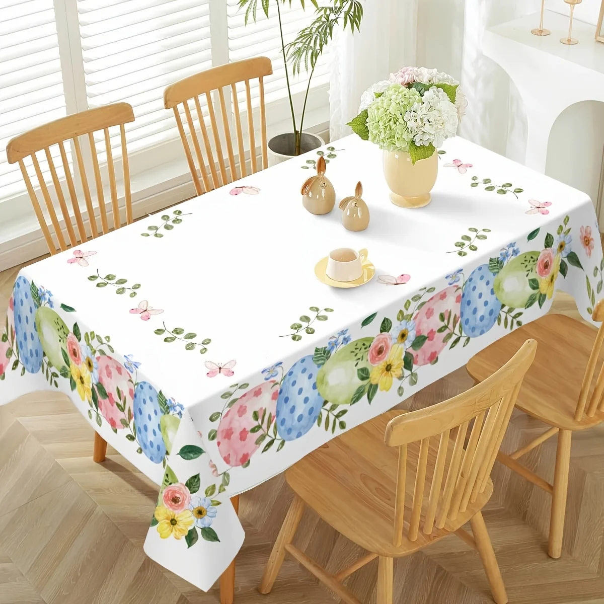 Easter Colorful Eggs Flower Waterproof Tablecloth Party Decor Reusable  Kitchen Dining Rectangle Tablecloth Easter Decorations