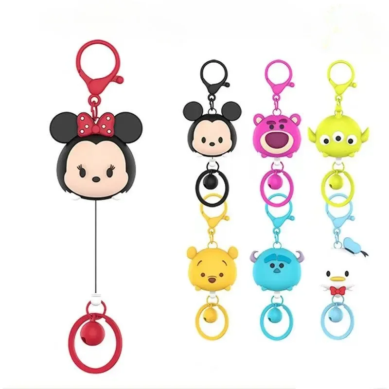 Disney Mickey Minnie Donald Duck Lotso Stitch Anime Cartoon Kawaii Creative Retractable Pendant Cute Keychain Accessories Gift