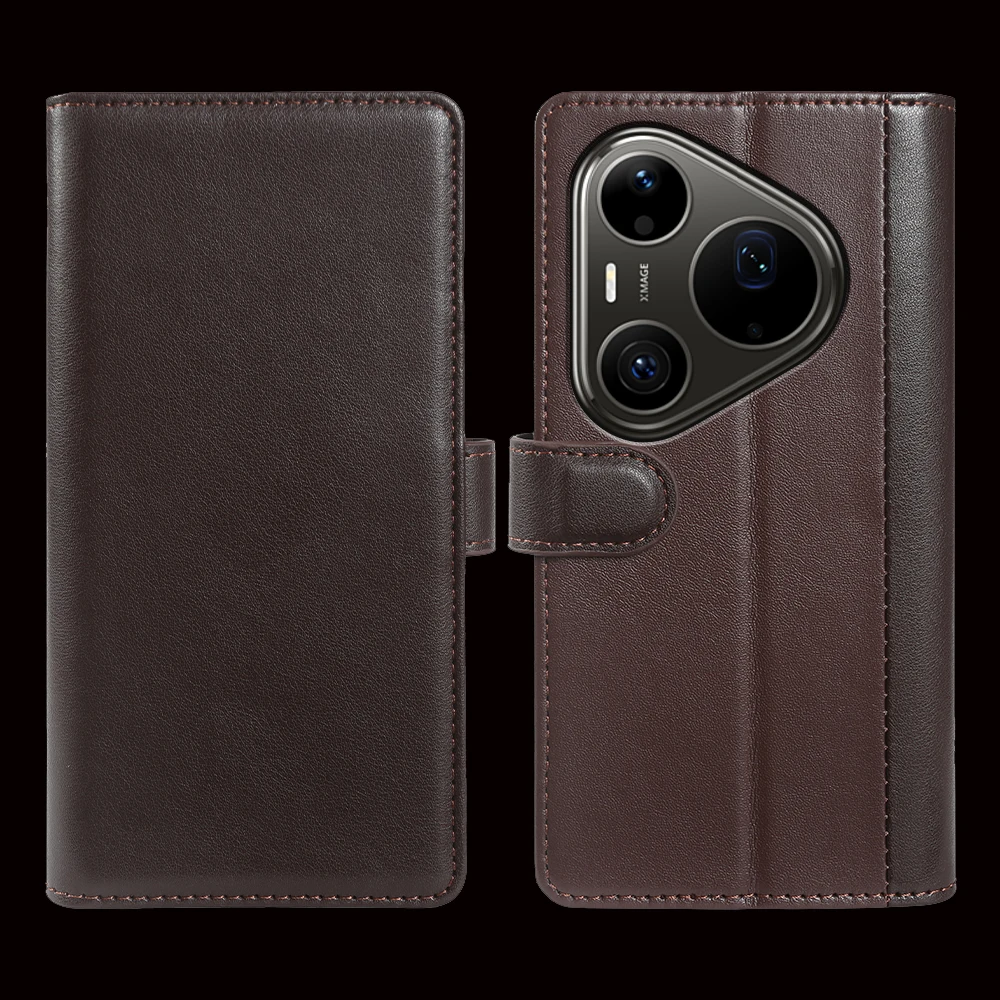 Calfskin Real Genuine Leather Flip Case For Huawei Pura 90 Pro Max Pura90 90Pro Max P90 Pura 80 Ultra Pro Plus Phone Case Cover